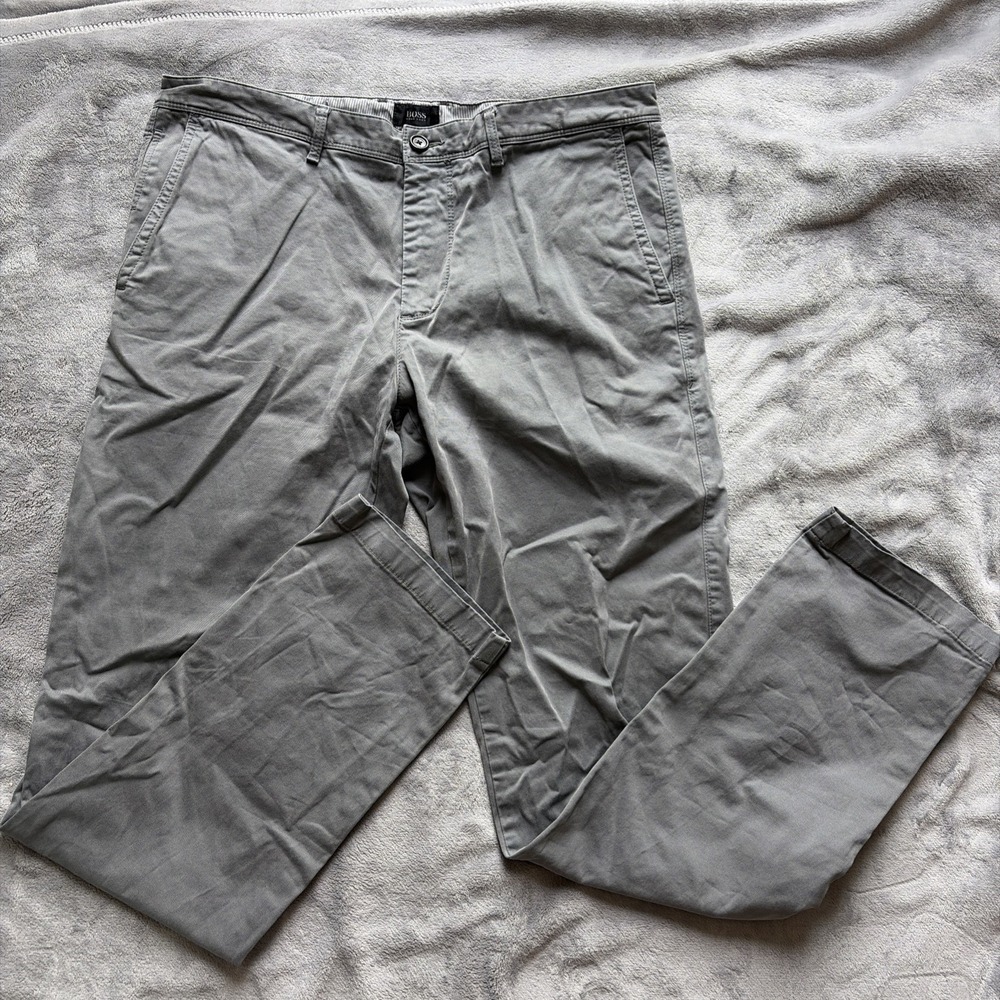 Mens Regular Fit Gray Chino Pants 34x32 Stretch Hugo Boss Crigan